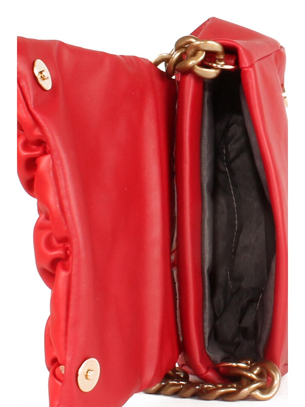 Kırmızı Kadın Zincir El Saplı Kırışık Dikişli Kapaklı El ve Omuz Çantası (10624)-2