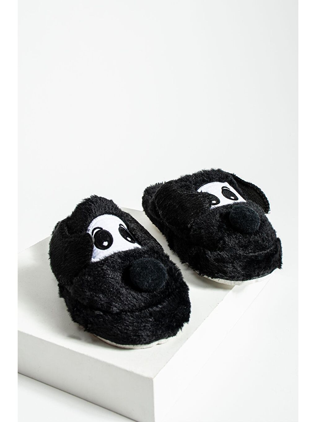 Siyah Sevimli Köpek Sessiz Taban Pelüş Kadın Ev Terliği P01-29-23-2