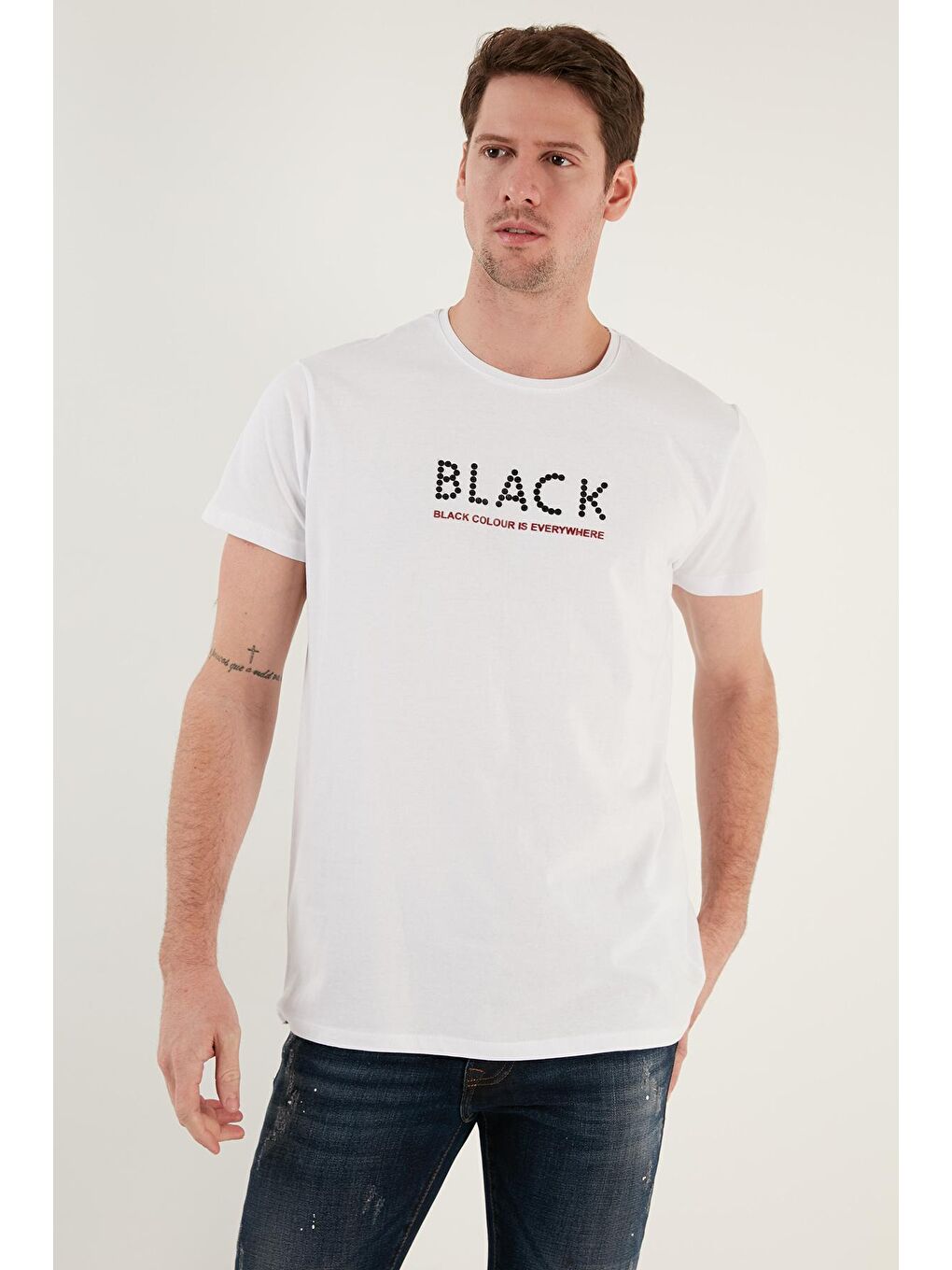 Buratti Beyaz % 100 Pamuk Baskılı Slim Fit Bisiklet Yaka T Shirt 541BLACKCOLOUR