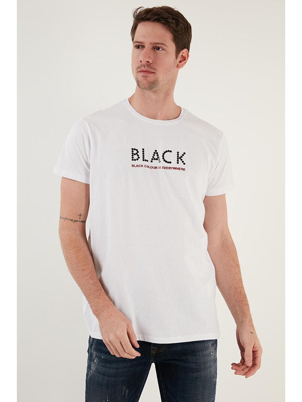 Buratti Beyaz % 100 Pamuk Baskılı Slim Fit Bisiklet Yaka T Shirt 541BLACKCOLOUR - 1