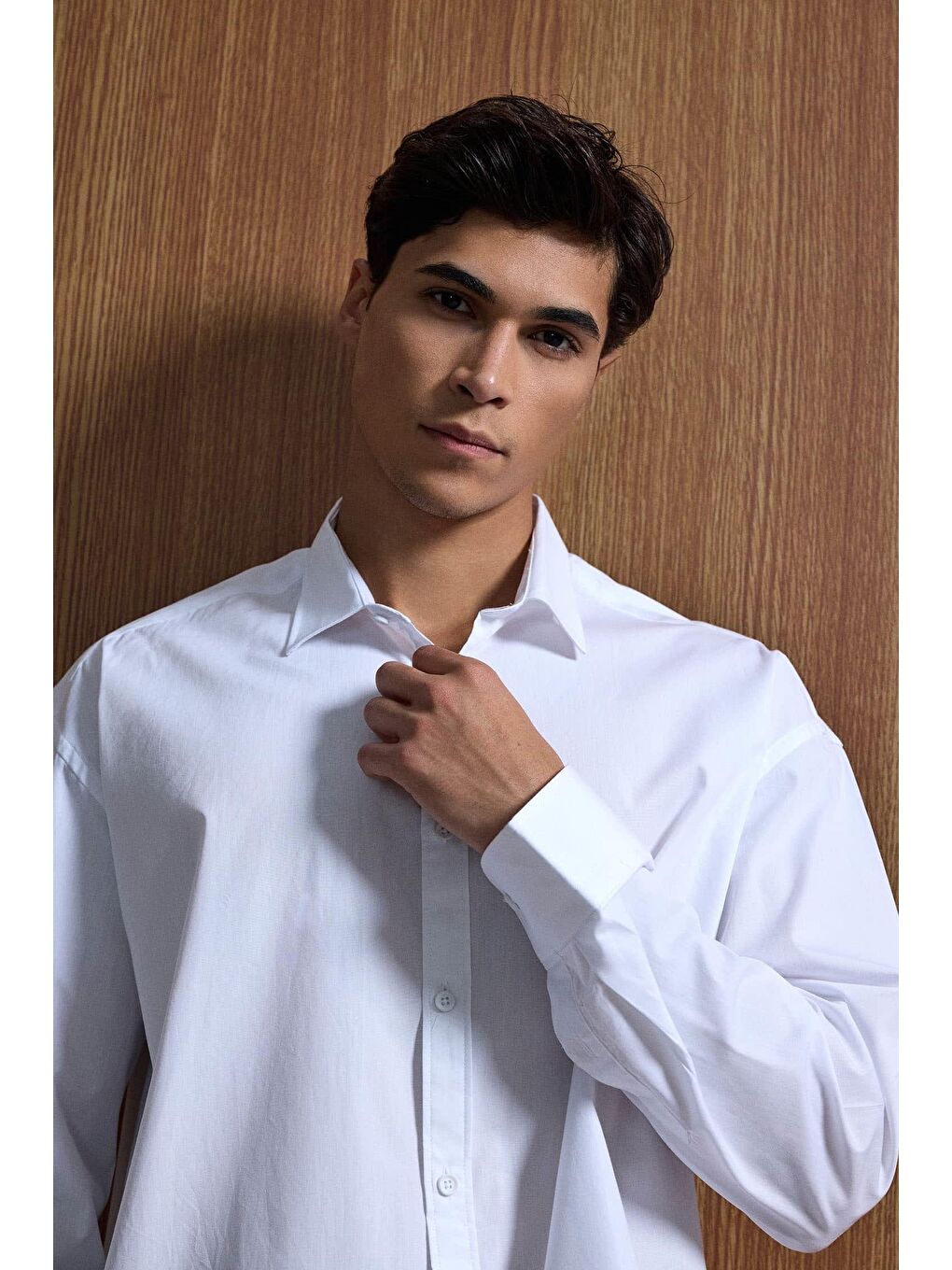 Erkek Oversize Uzun Kollu Basic Gömlek Beyaz-1