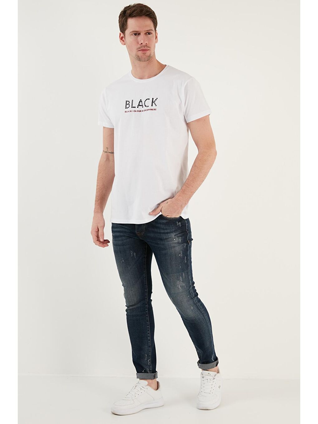 Buratti Beyaz % 100 Pamuk Baskılı Slim Fit Bisiklet Yaka T Shirt 541BLACKCOLOUR - 2