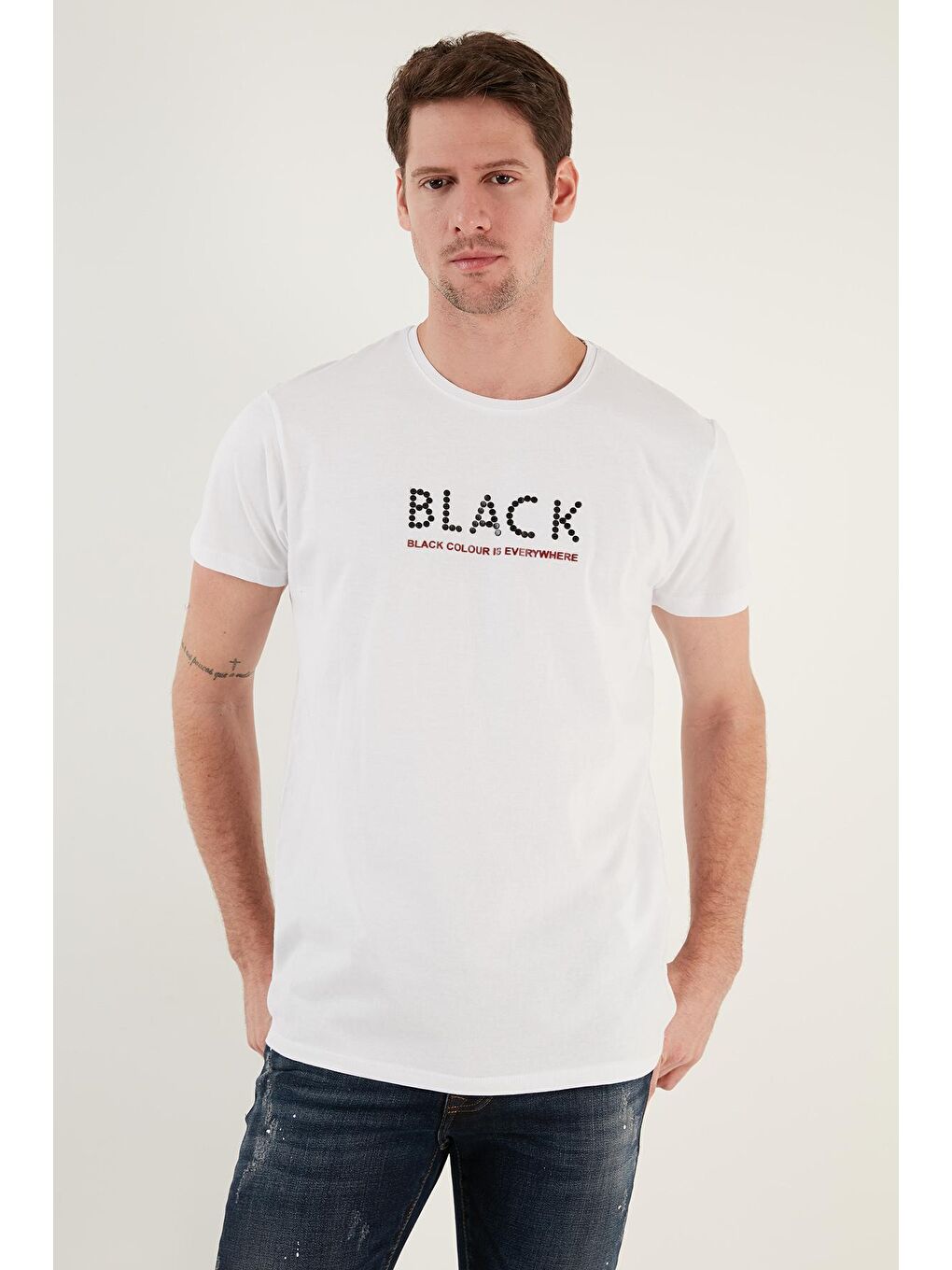 Buratti Beyaz % 100 Pamuk Baskılı Slim Fit Bisiklet Yaka T Shirt 541BLACKCOLOUR - 3