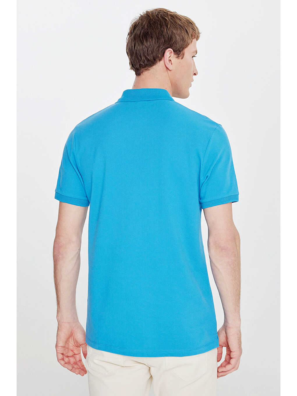 Erkek Turkuaz Slim Fit Dar Kesim Polo Yaka %100 Pamuk Kısa Kollu Tişört-9