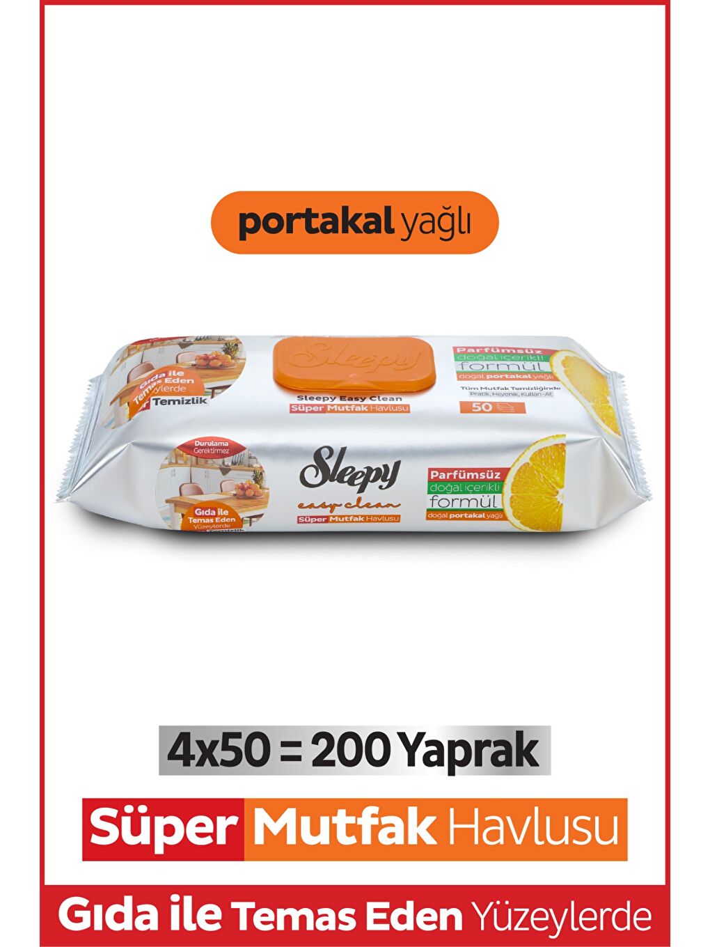Easy Clean Süper Yüzey Temizlik Mutfak Havlusu&Mendili Portakal Yağlı 4X50 (200 Yaprak)