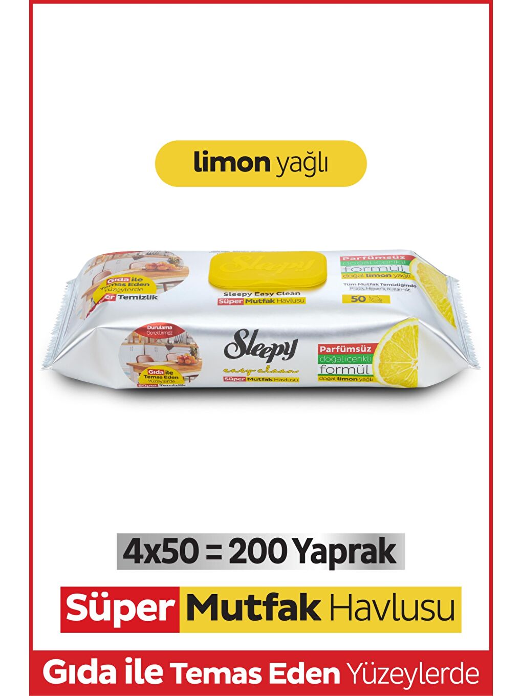Easy Clean Süper Yüzey Temizlik Mutfak Havlusu&Mendili Limon Yağlı 4X50 (200 Yaprak)