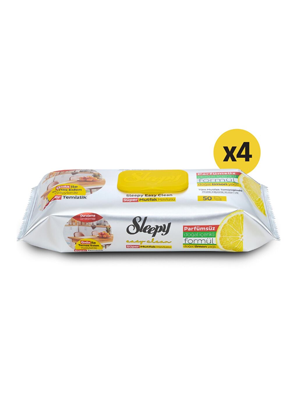 Easy Clean Süper Yüzey Temizlik Mutfak Havlusu&Mendili Limon Yağlı 4X50 (200 Yaprak)-1