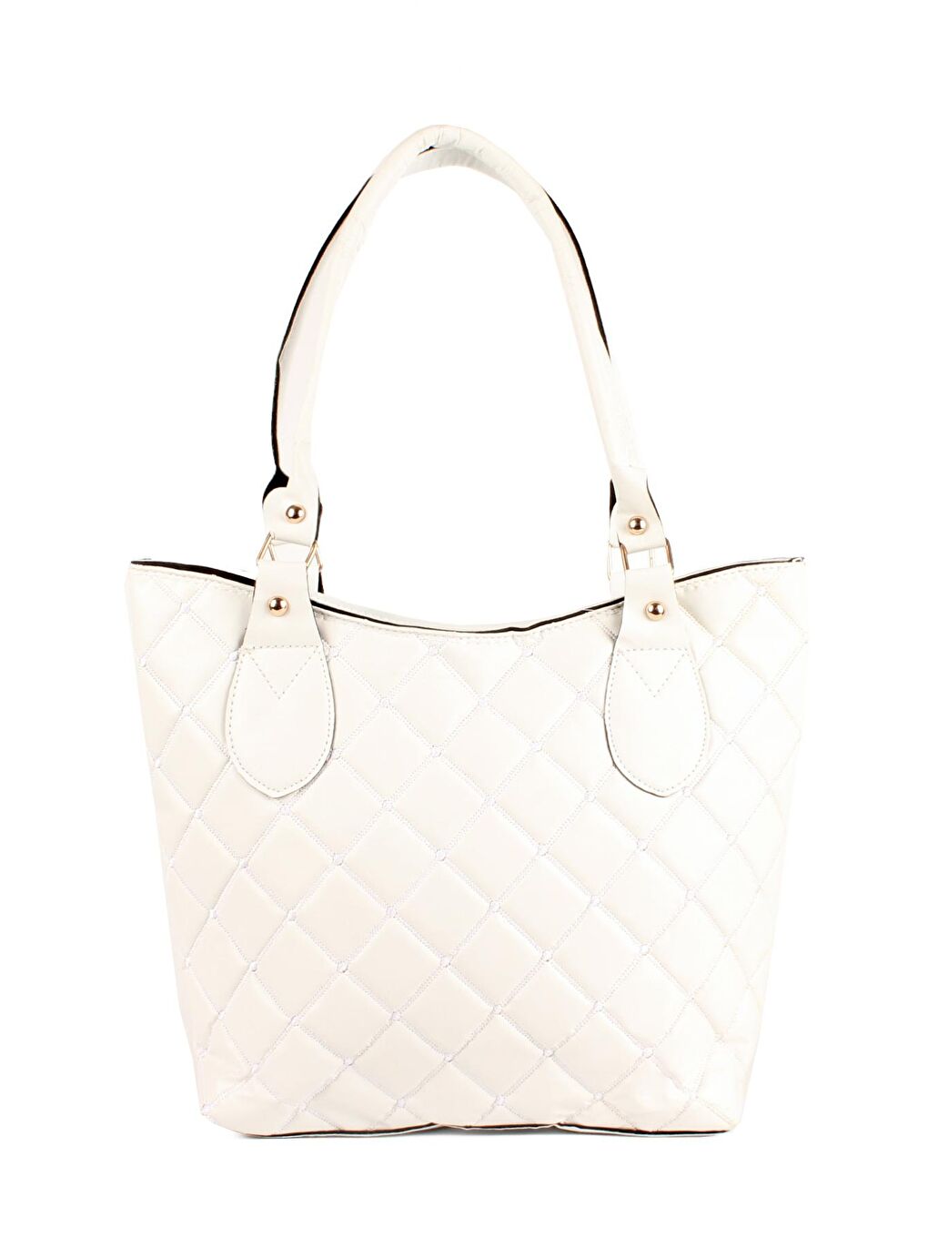 Beyaz Kadın Anne Tarz Kapitoneli Cüzdanlı El ve Omuz Çantası (20616)