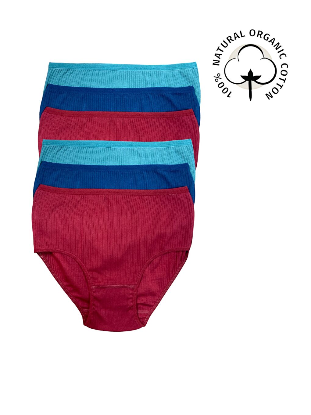 Bordo 6'lı Kadın %100 Pamuk Koyu Asorti Yüksek Bel Fitilli Kaşkorse Yüksek Kalite Esnek Bato Külot