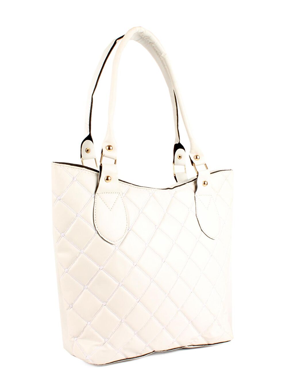 Beyaz Kadın Anne Tarz Kapitoneli Cüzdanlı El ve Omuz Çantası (20616)-1