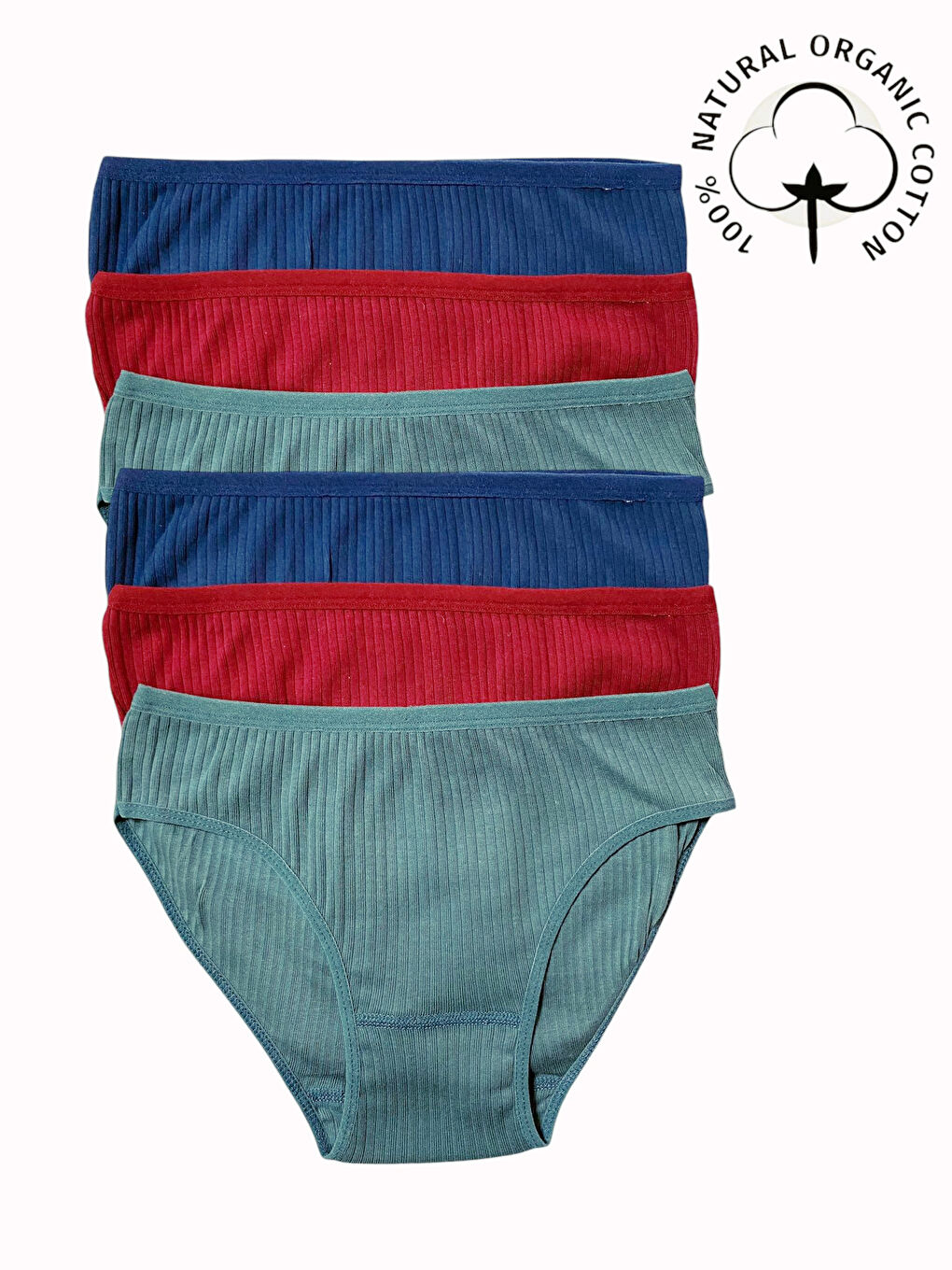 Yeşil 6'lı Kadın Koyu Asorti %100 Pamuk Fitilli Kaşkorse Esnek Bikini Külot