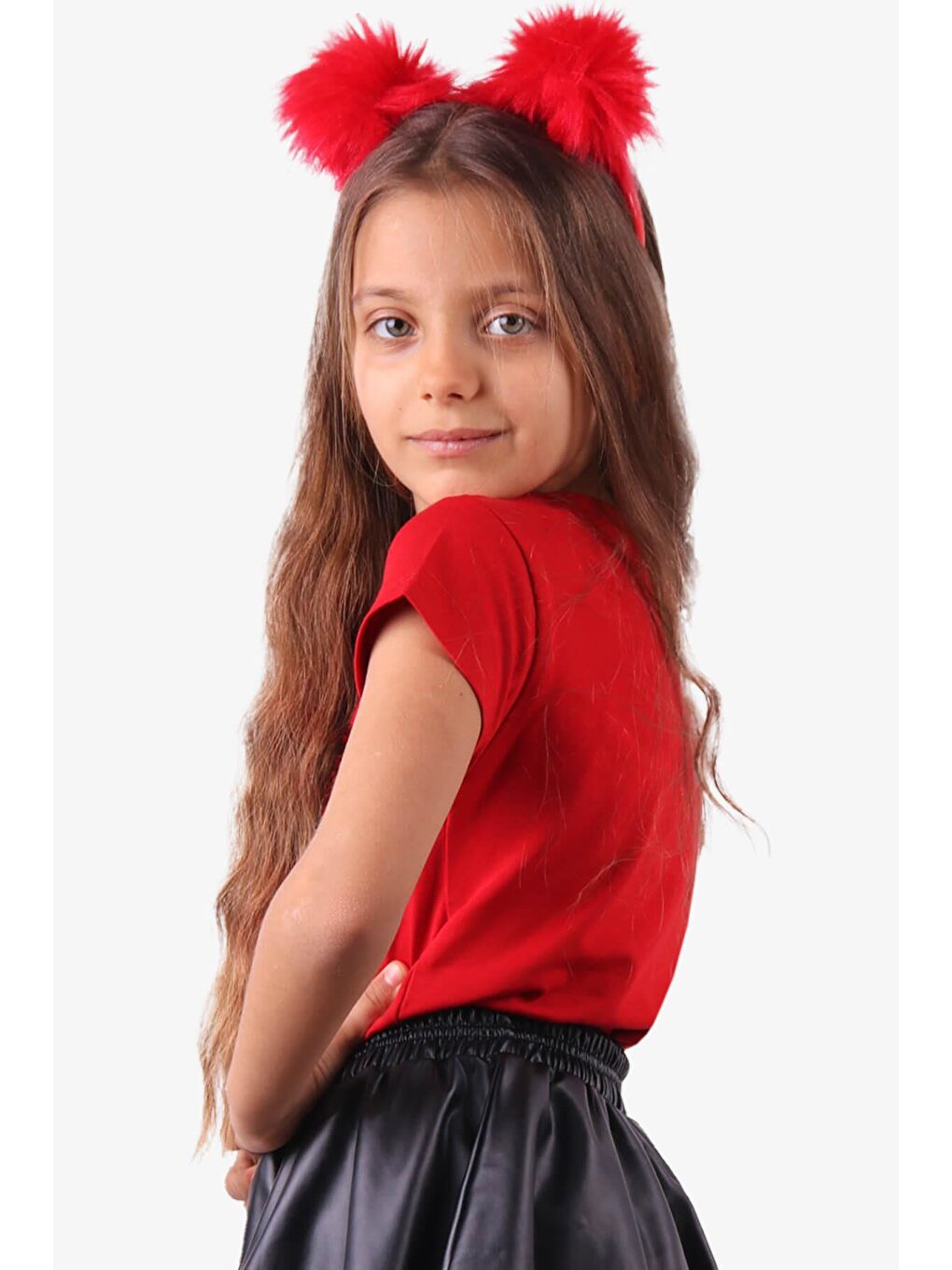 Kız Çocuk Tişört Pullu Ay Yıldızlı Kırmızı  (4-14 Yaş)-2