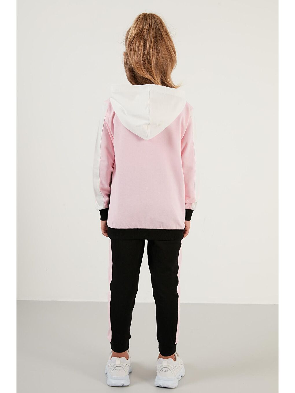 Pembe Baskılı Kapüşonlu Cepli % 100 Pamuk Kız Çocuk Takım 59210207-4