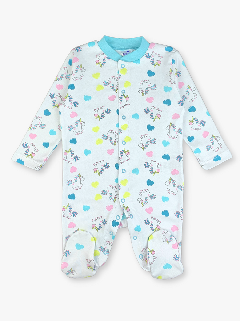 Turkuaz Bisiklet Yaka Uzun Kollu Kız Bebek Tulum