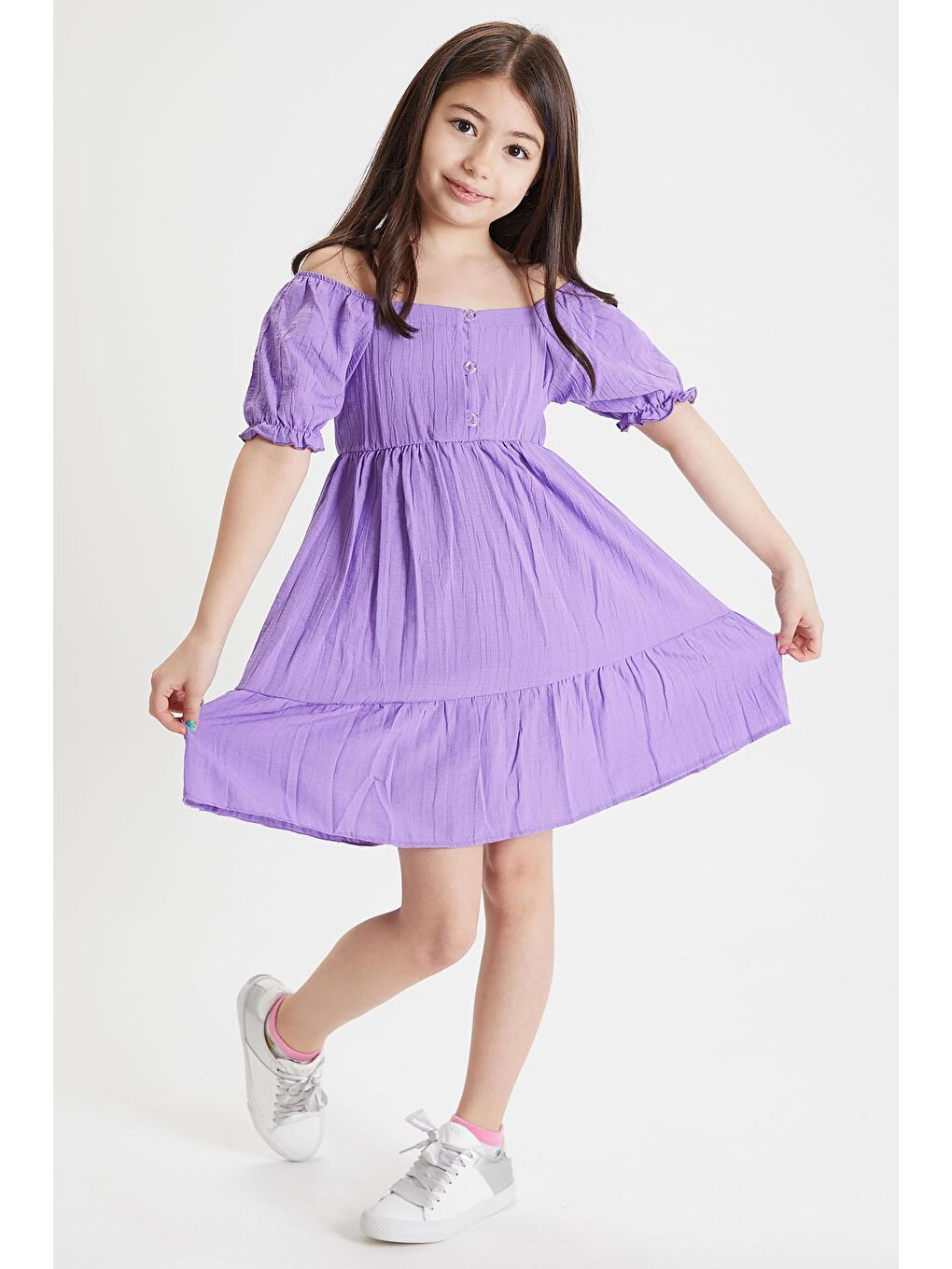 Mor Kız Çocuk Omuz Askılı Elbise 15080-1