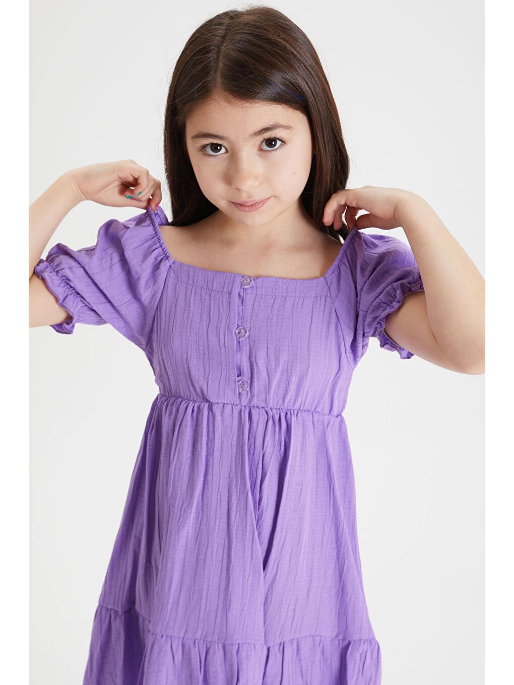 Mor Kız Çocuk Omuz Askılı Elbise 15080-2