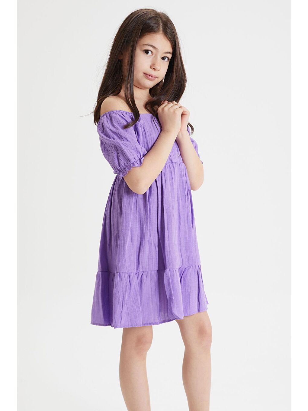 Mor Kız Çocuk Omuz Askılı Elbise 15080-3