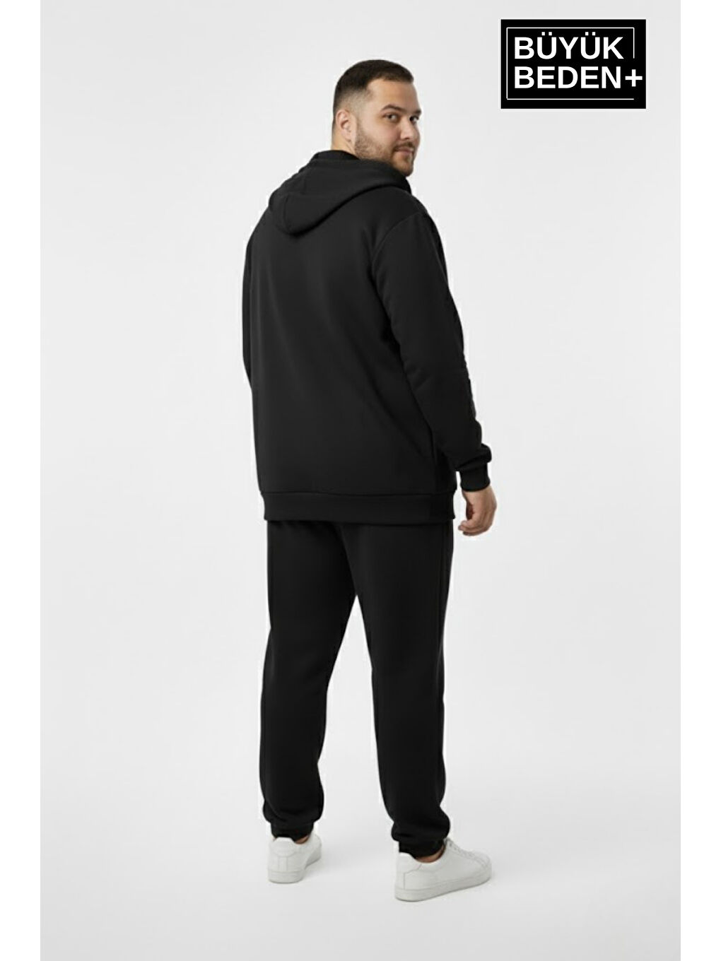 Siyah Erkek Büyük Beden Kapüşonlu Fermuarlı N Baskılı ince Sweatshirt Hırka SPR26BHR922-1