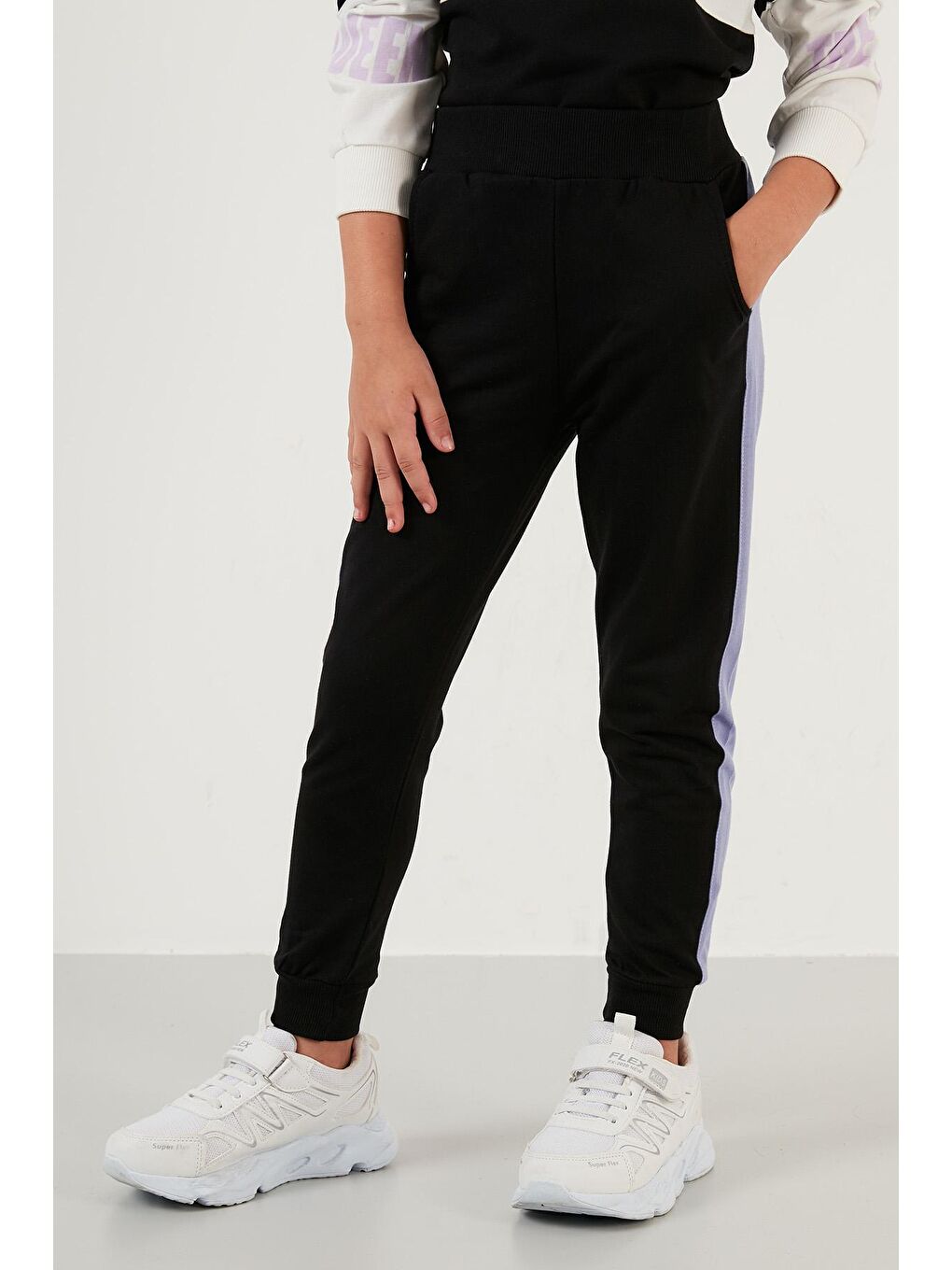 Lila Baskılı Kapüşonlu Cepli % 100 Pamuk Kız Çocuk Takım 59210415-2