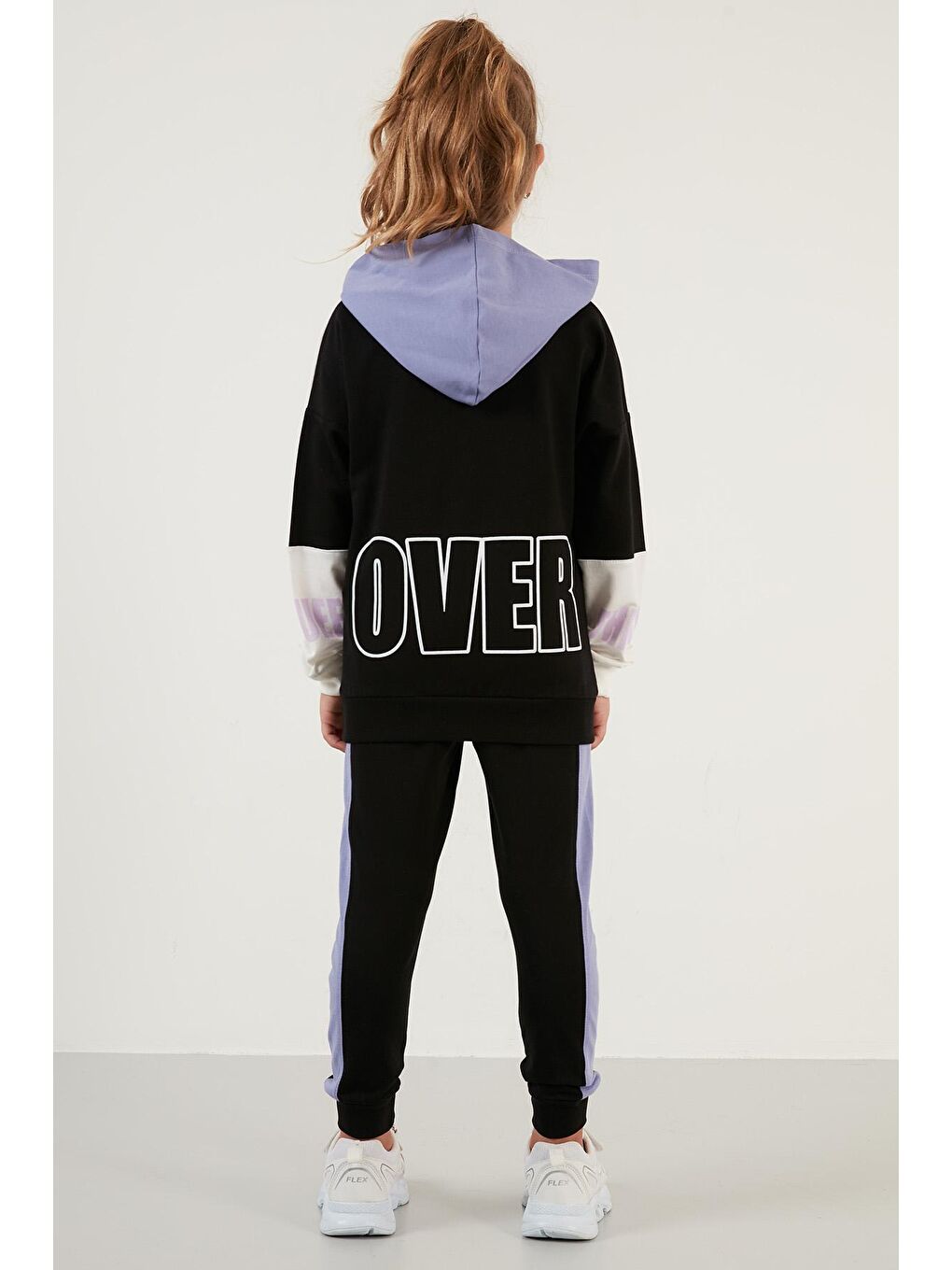 Lila Baskılı Kapüşonlu Cepli % 100 Pamuk Kız Çocuk Takım 59210415-4