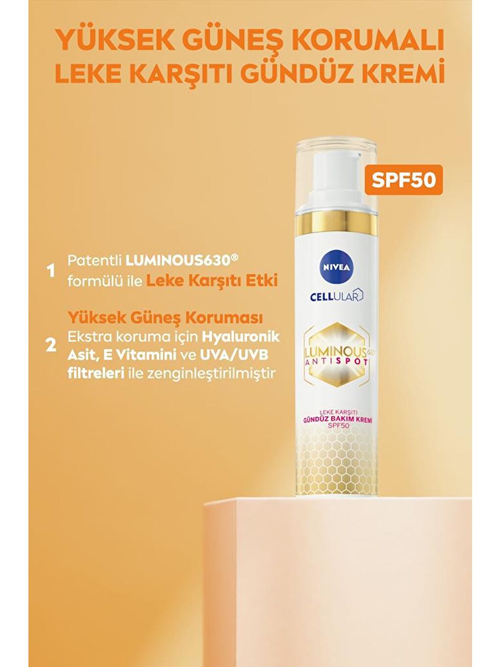 NIVEA Luminous630 Leke Karşıtı Seri, Spf50 Gündüz Yüz Kremi 40 ml Ve Cilt Serumu, Hyaluronik Asit 30 ml-1