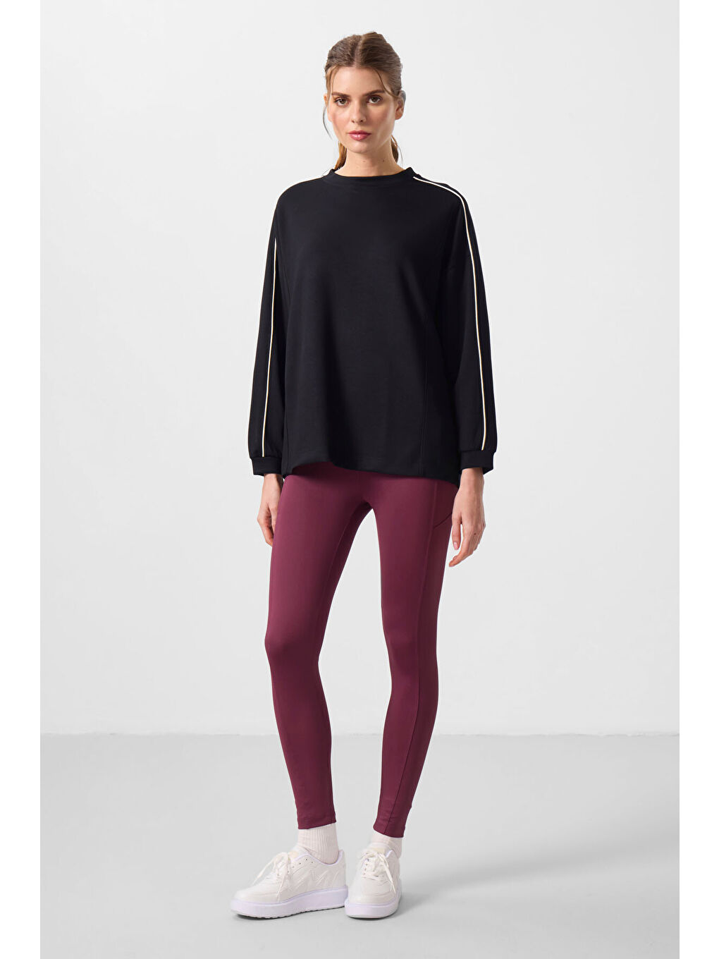 Bordo Polyester Esnek Standart Fit Performans Kadın Tayt - 94667