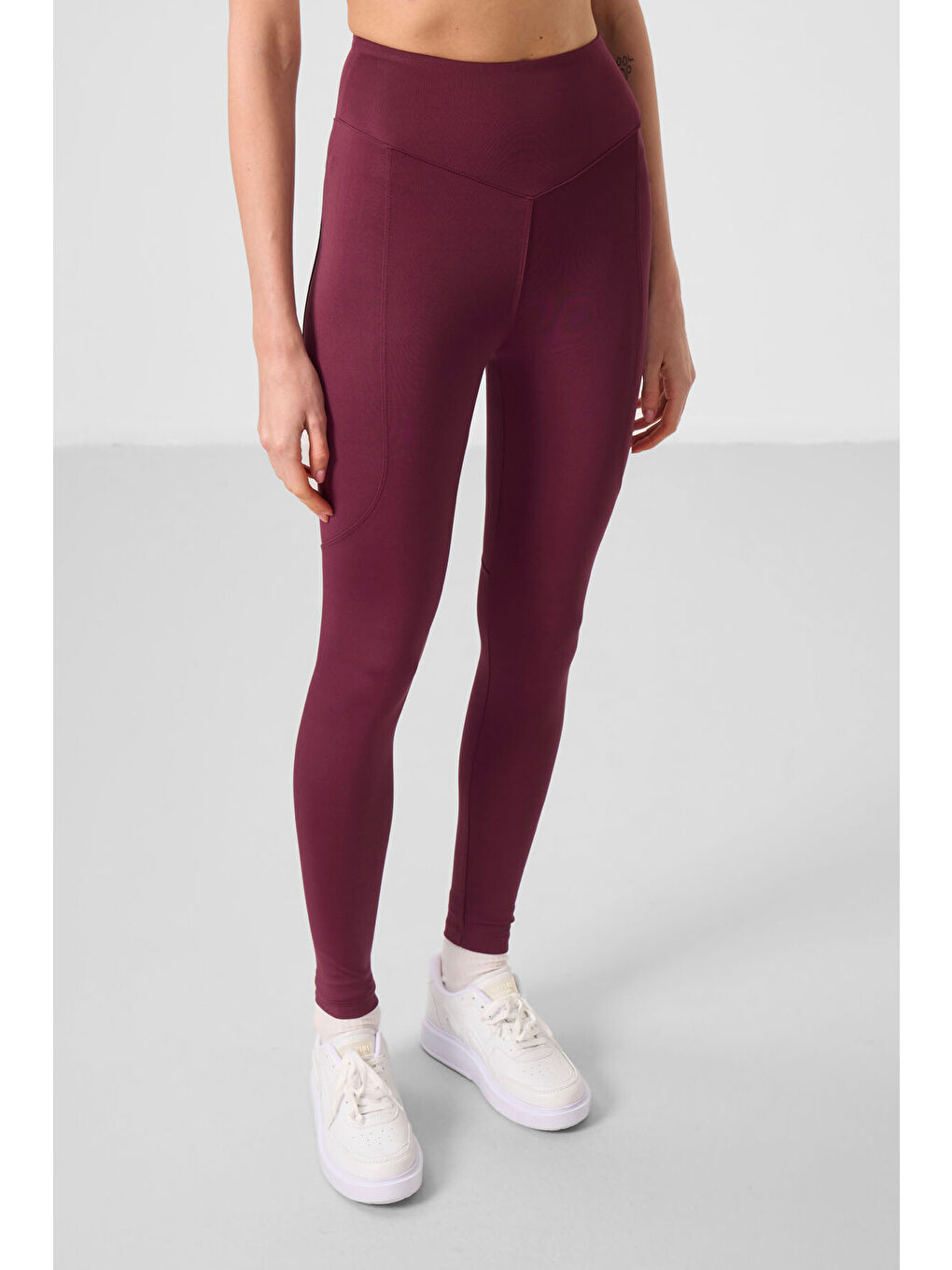 Bordo Polyester Standart Fit Esnek Performans Kadın Tayt - 94666-3