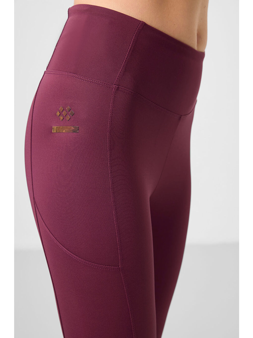 Bordo Polyester Esnek Standart Fit Performans Kadın Tayt - 94667-2