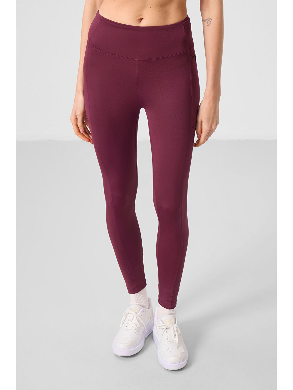 Bordo Polyester Esnek Standart Fit Performans Kadın Tayt - 94667-3