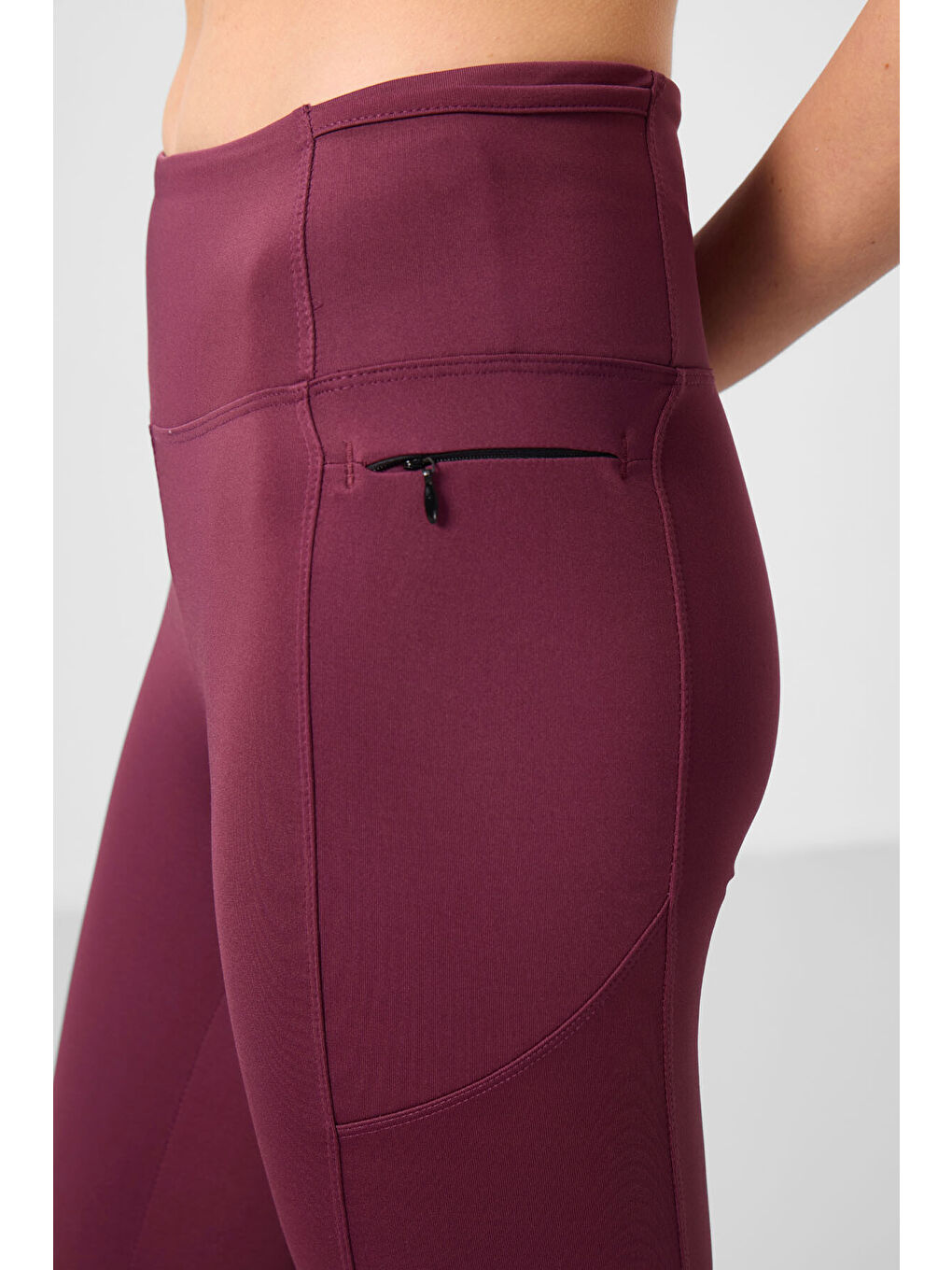 Bordo Polyester Esnek Standart Fit Performans Kadın Tayt - 94667-4