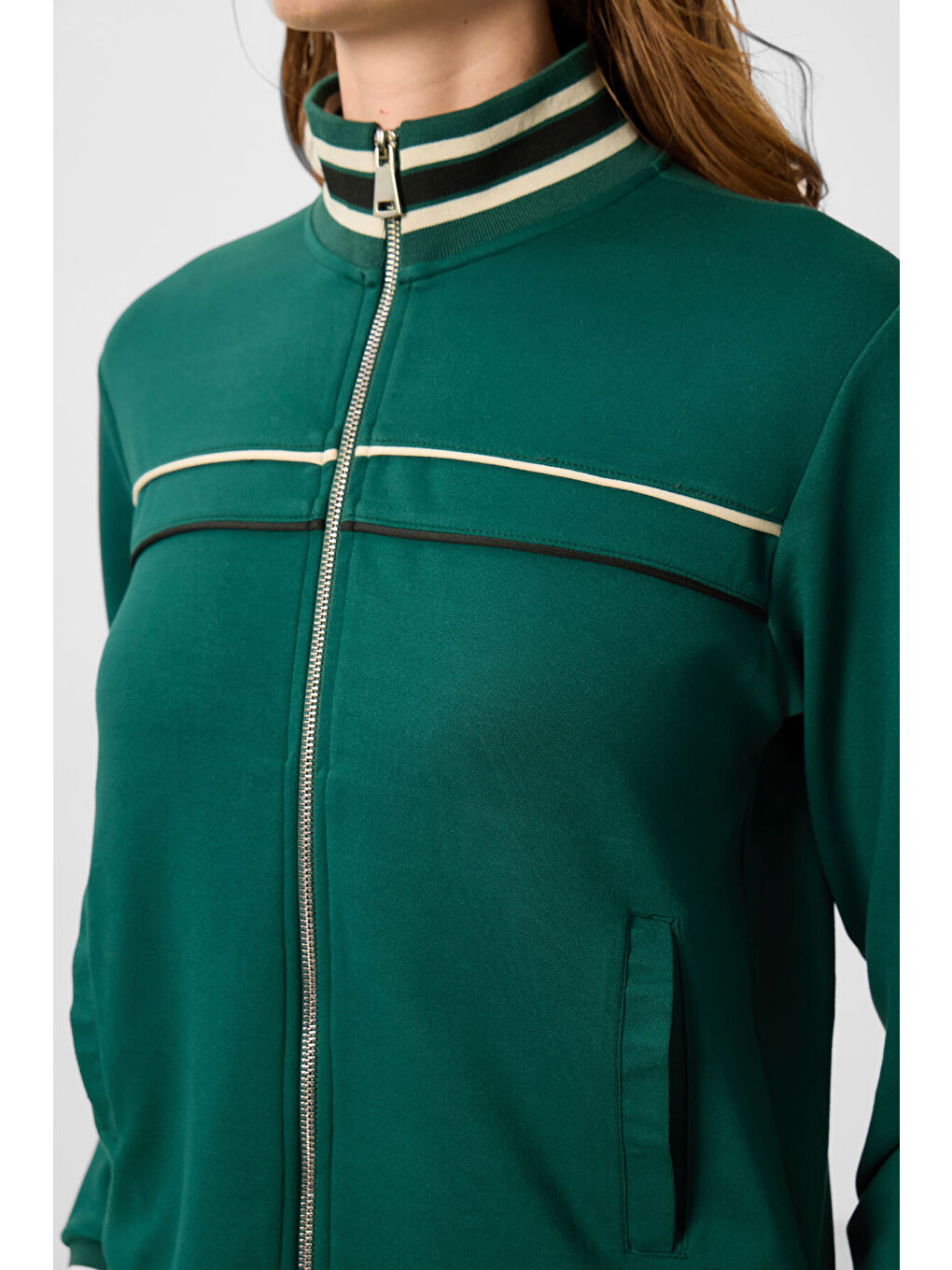 Yeşil Yumuşak Dokulu Triko Dik Yaka Oversize Kadın Eşofman Takım - 95350-3