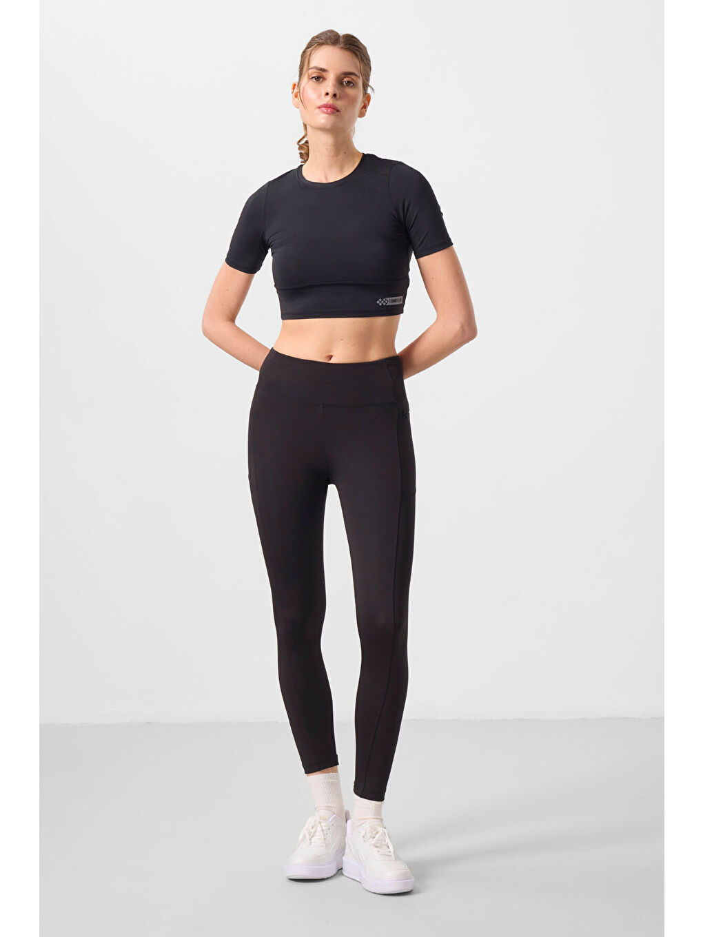 Siyah Polyester Esnek Standart Fit Performans Kadın Tayt - 94667