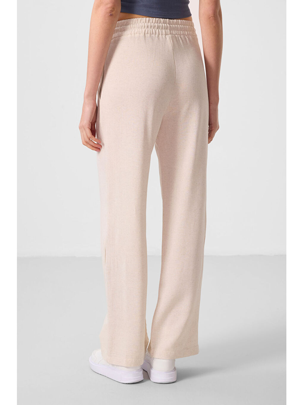 Bej Keten Geniş Paça Rahat Form Kadın Palazzo Pantolon - 94675-4