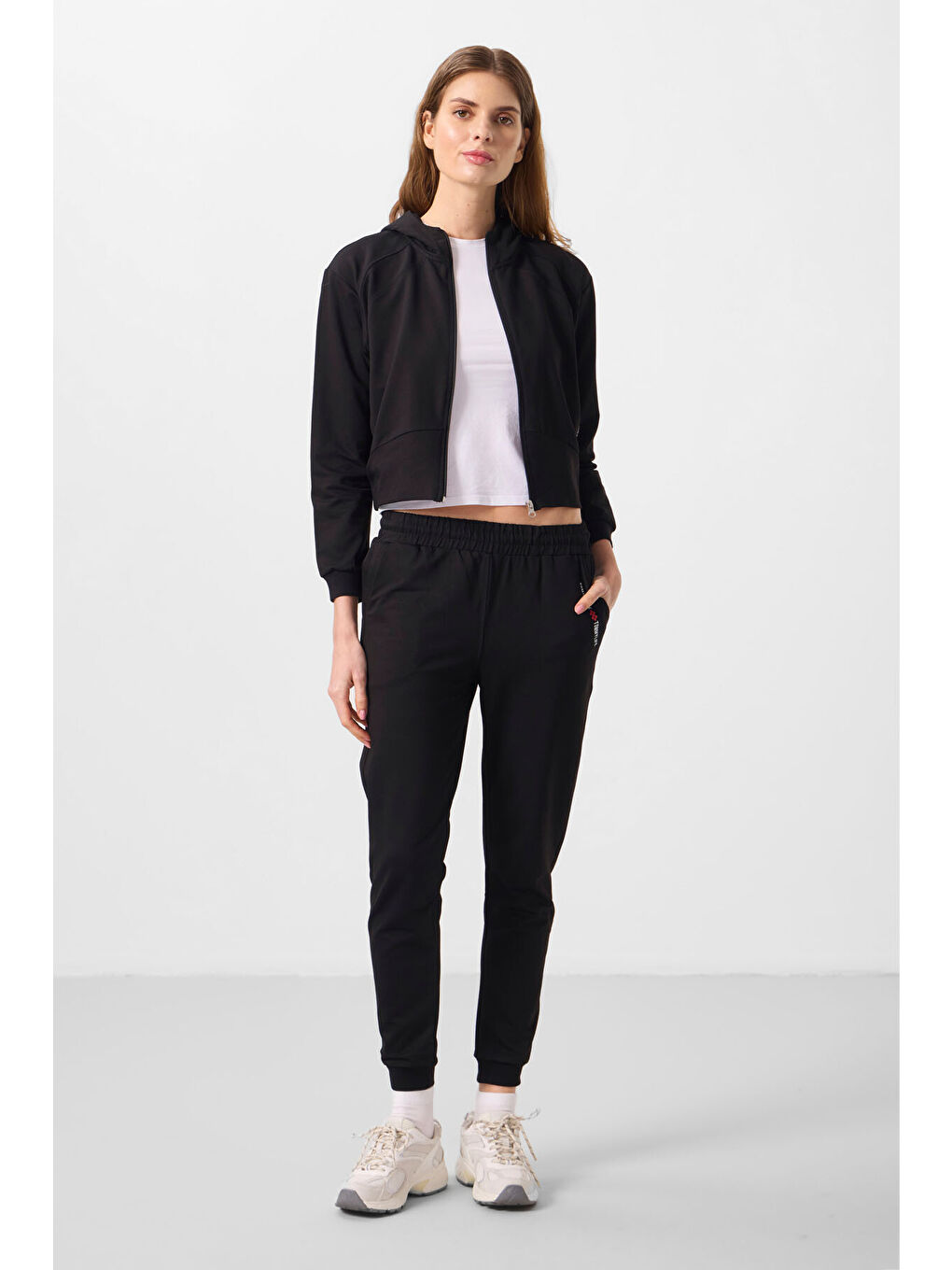 Siyah Kapüşonlu Fermuarlı Oversize Kadın Eşofman Takım   95328