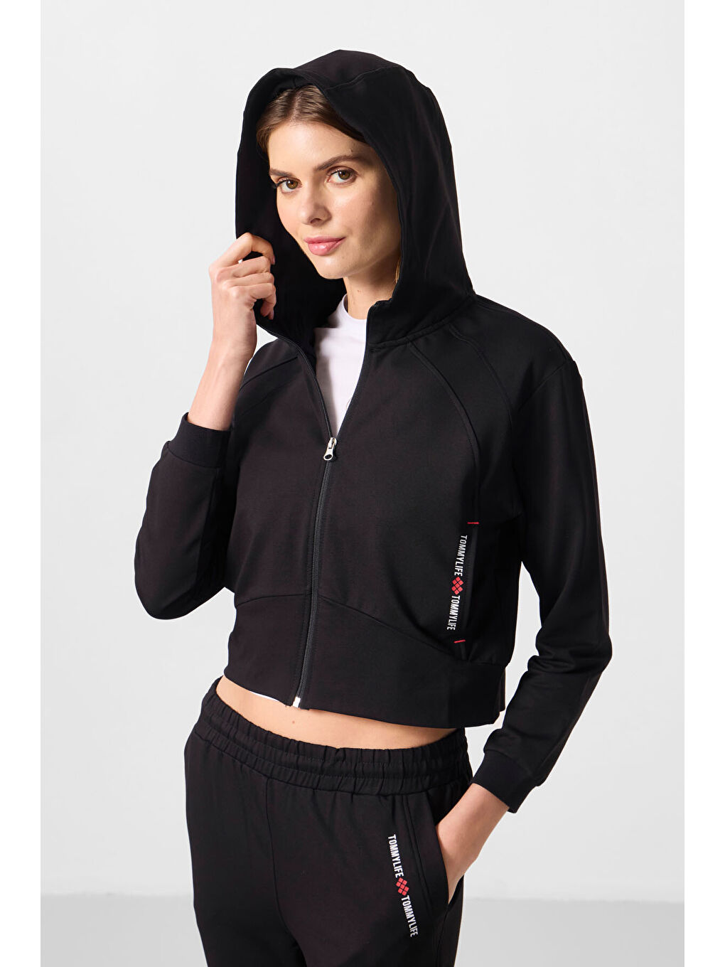 Siyah Kapüşonlu Fermuarlı Oversize Kadın Eşofman Takım   95328-1