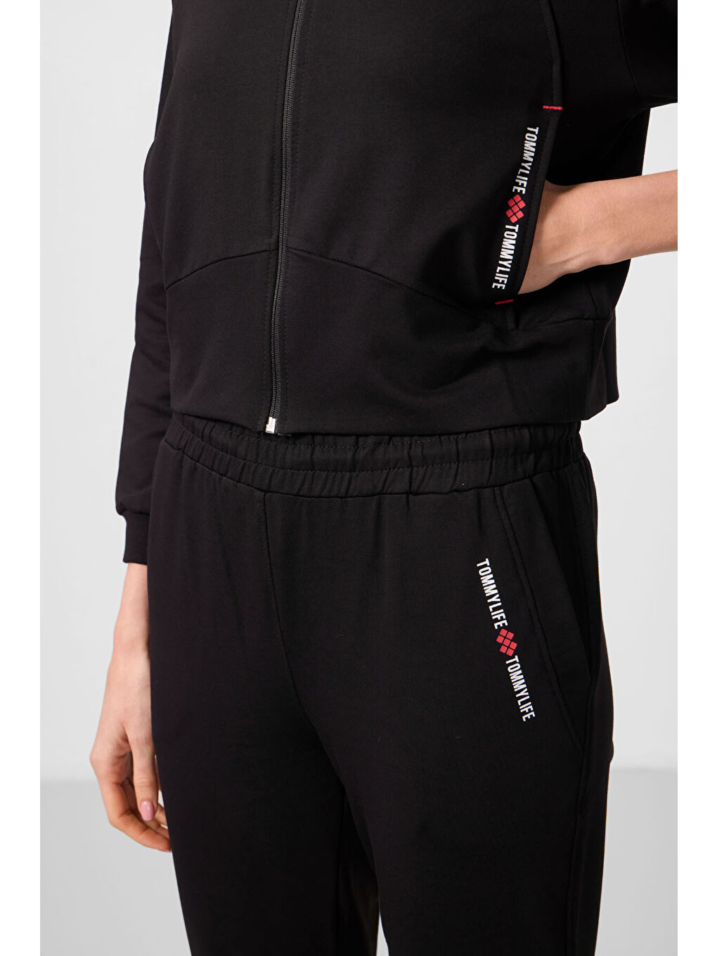 Siyah Kapüşonlu Fermuarlı Oversize Kadın Eşofman Takım   95328-4