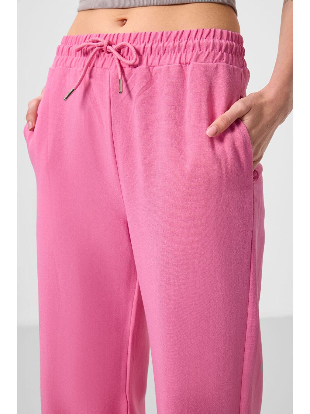 Fuşya Keten Geniş Paça Rahat Form Kadın Palazzo Pantolon - 94675-2