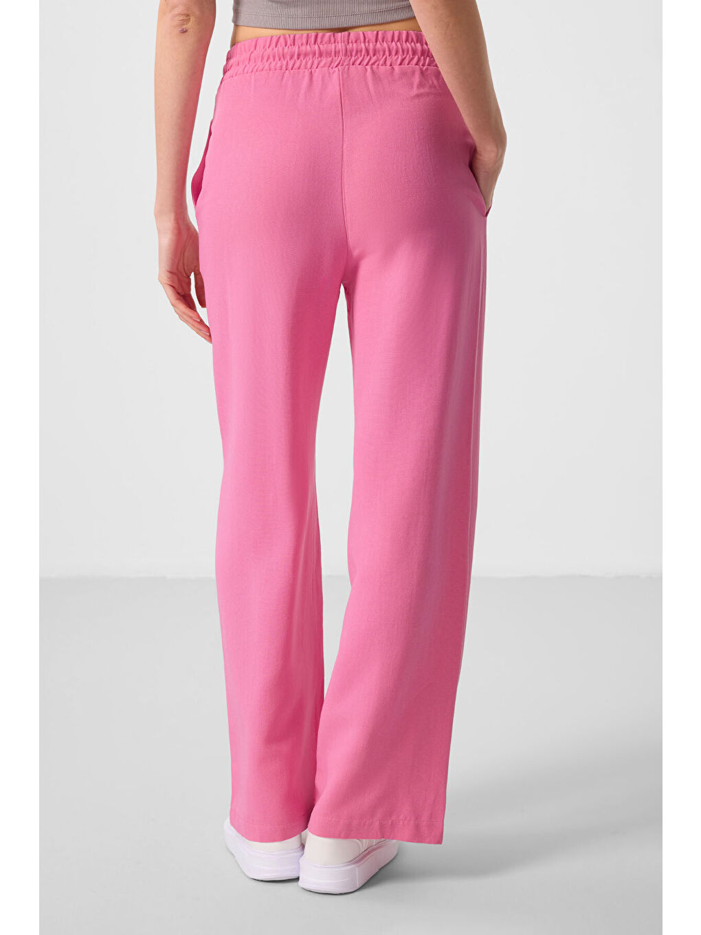 Fuşya Keten Geniş Paça Rahat Form Kadın Palazzo Pantolon - 94675-4