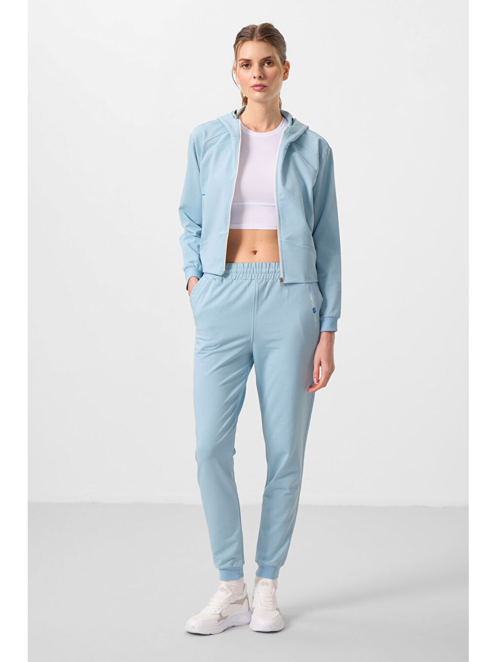 Açık Mavi Kapüşonlu Fermuarlı Oversize Kadın Eşofman Takım   95328