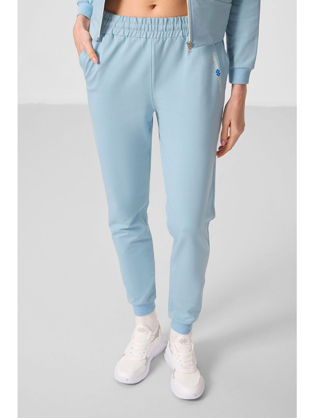 Açık Mavi Kapüşonlu Fermuarlı Oversize Kadın Eşofman Takım   95328-2