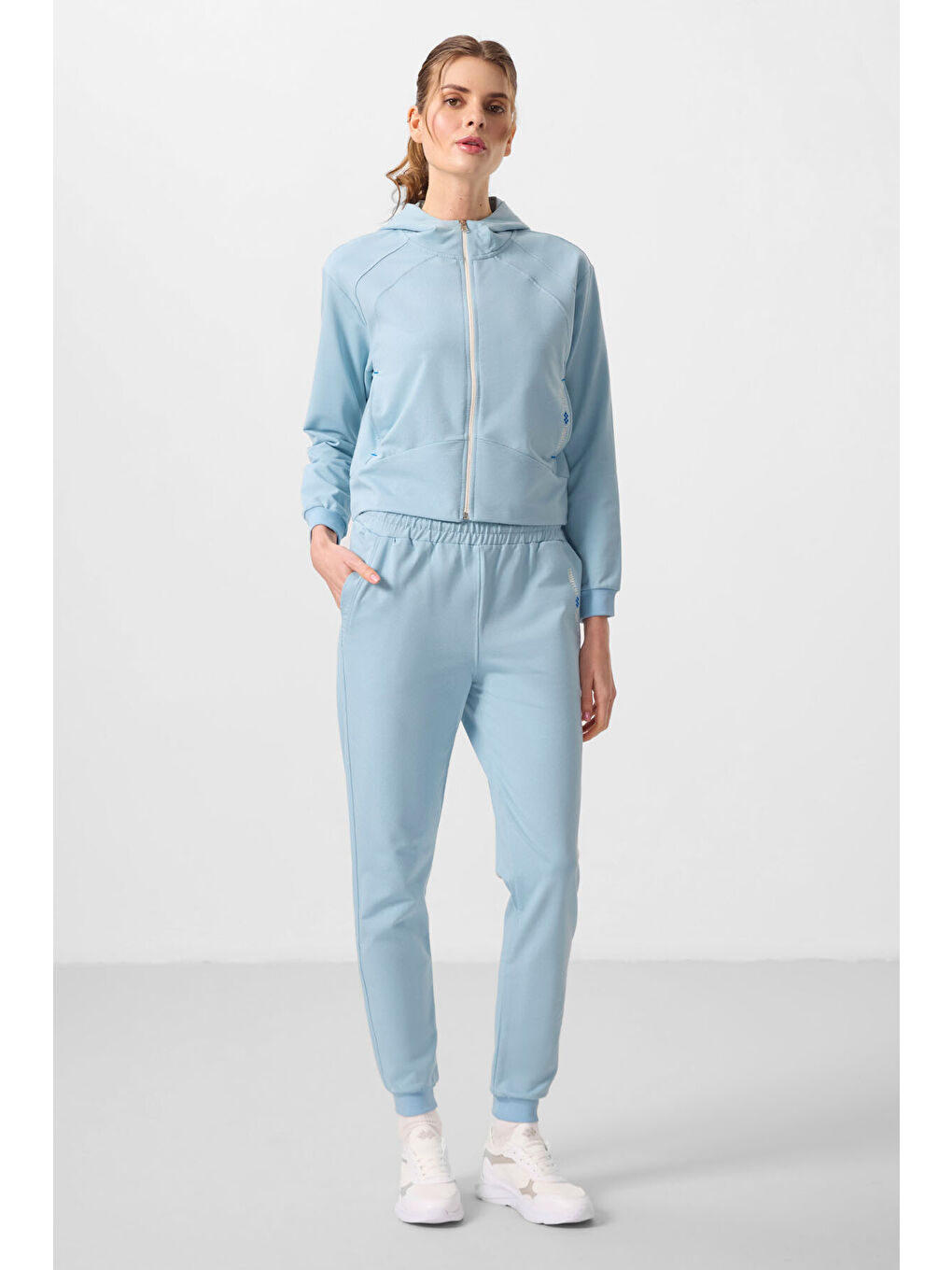 Açık Mavi Kapüşonlu Fermuarlı Oversize Kadın Eşofman Takım   95328-3