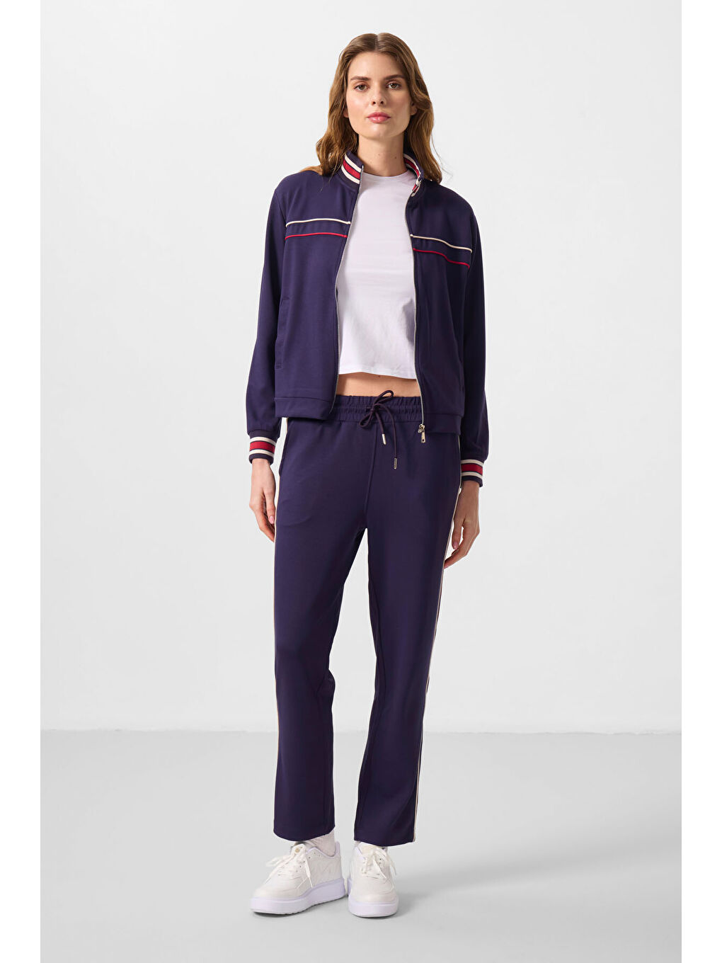 Koyu Mor Yumuşak Dokulu Triko Dik Yaka Oversize Kadın Eşofman Takım - 95350-1