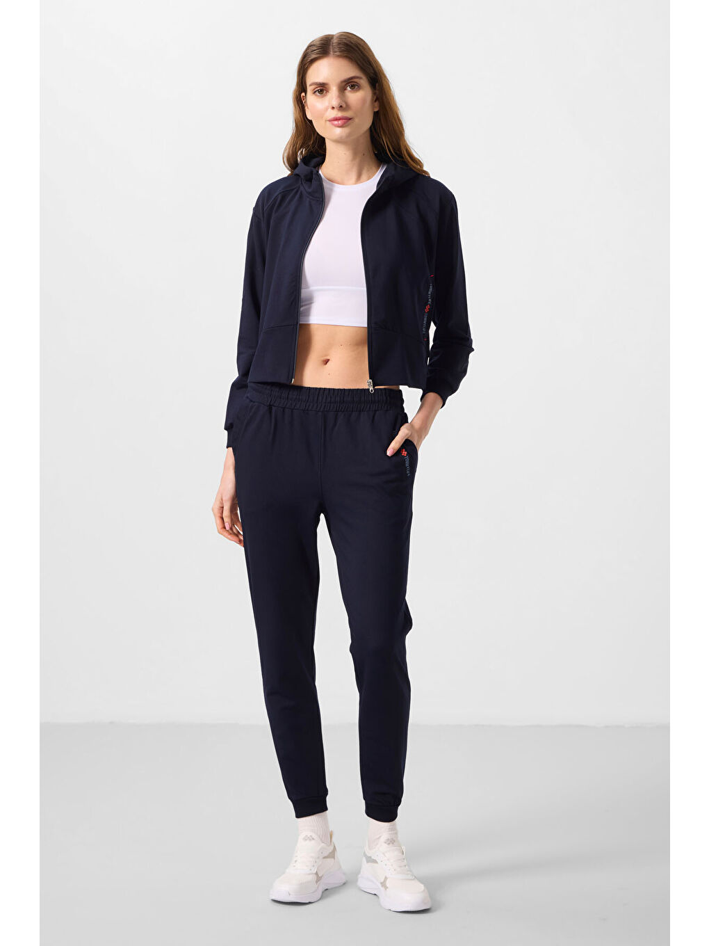 Lacivert Kapüşonlu Fermuarlı Oversize Kadın Eşofman Takım   95328