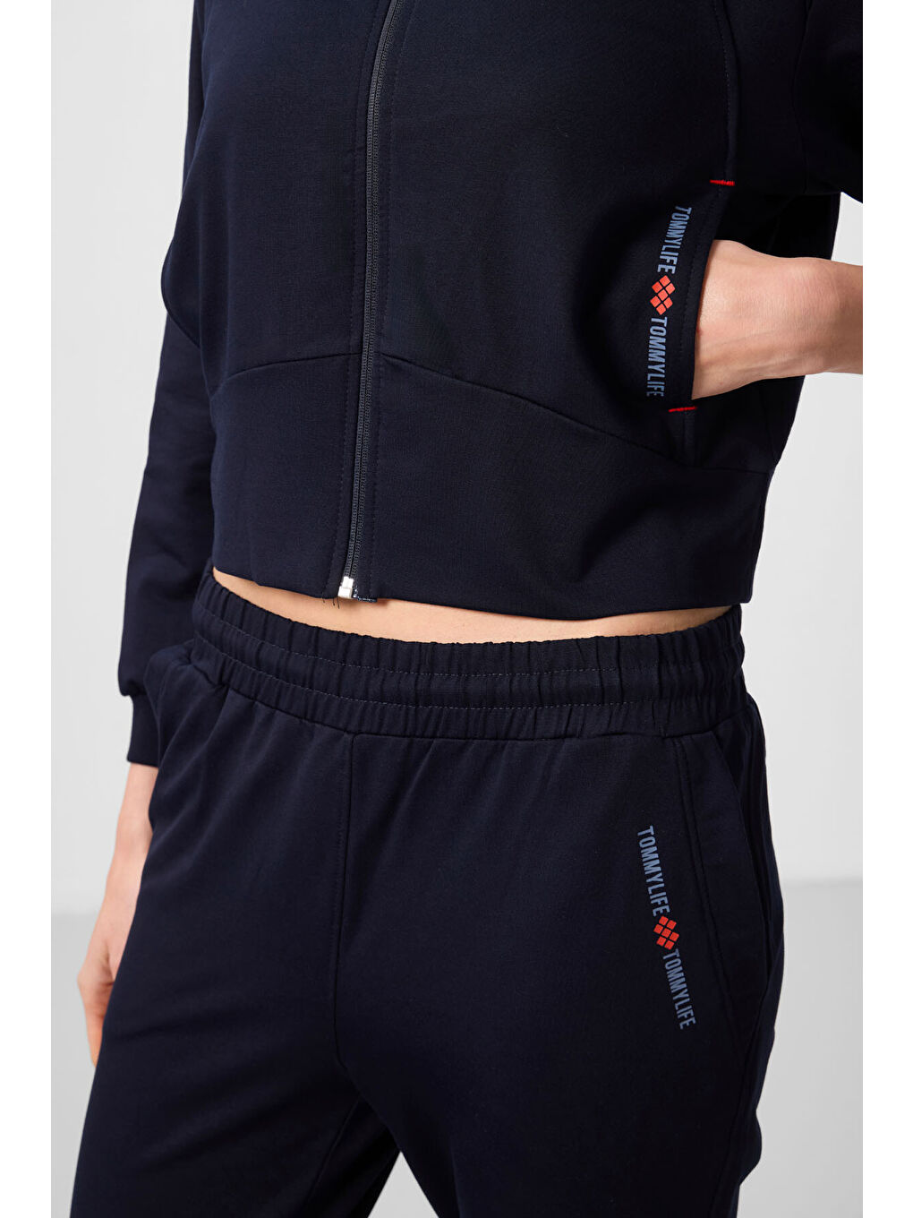 Lacivert Kapüşonlu Fermuarlı Oversize Kadın Eşofman Takım   95328-3