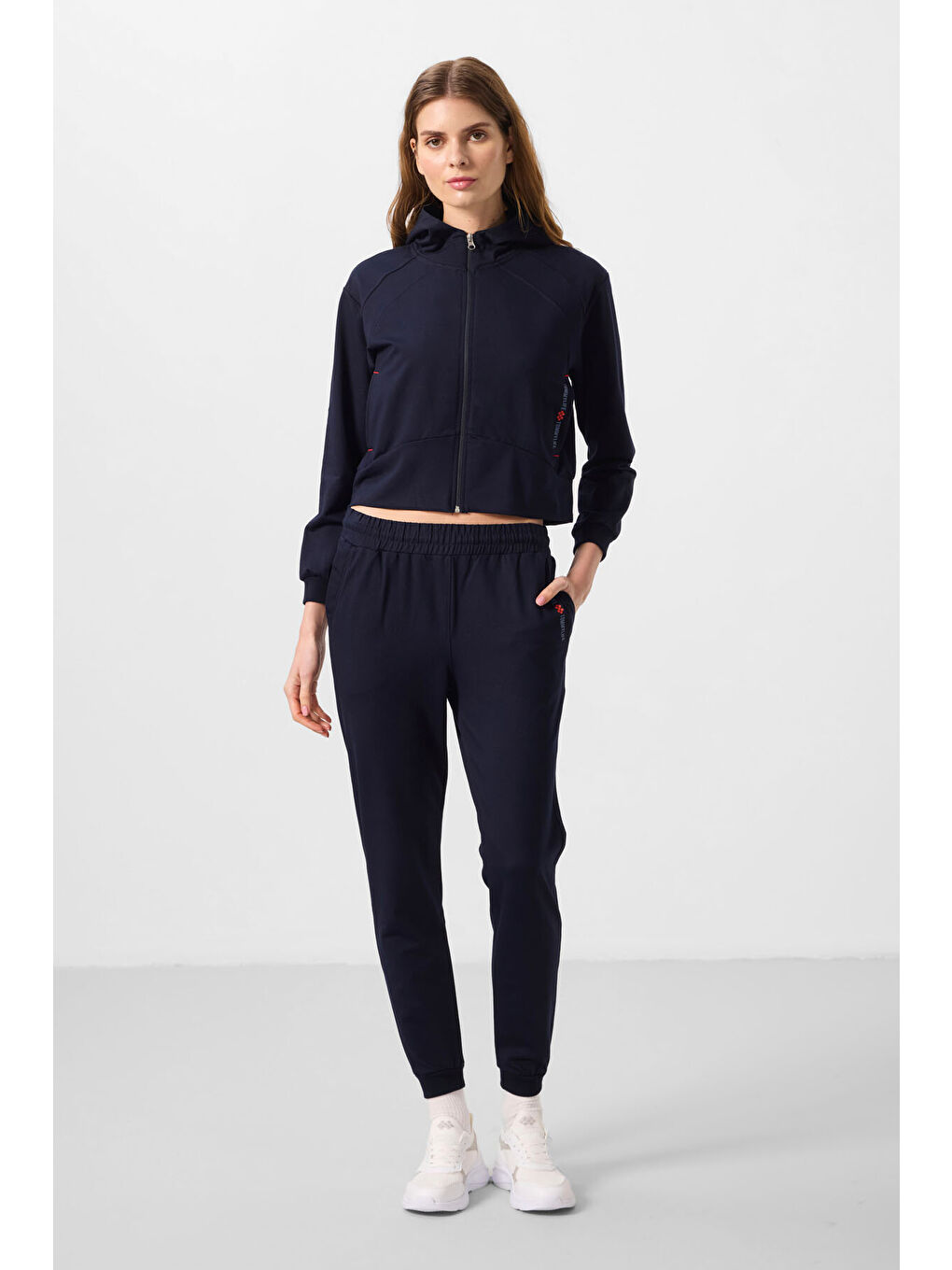 Lacivert Kapüşonlu Fermuarlı Oversize Kadın Eşofman Takım   95328-4