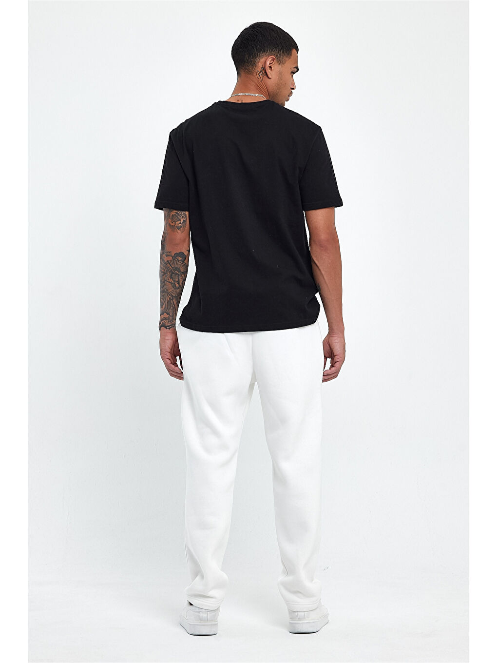 Ekru Erkek İçi Polarlı 3 iplik Kalın New York Baskılı Büyük Beden Eşofman Altı SPR25EA97-1