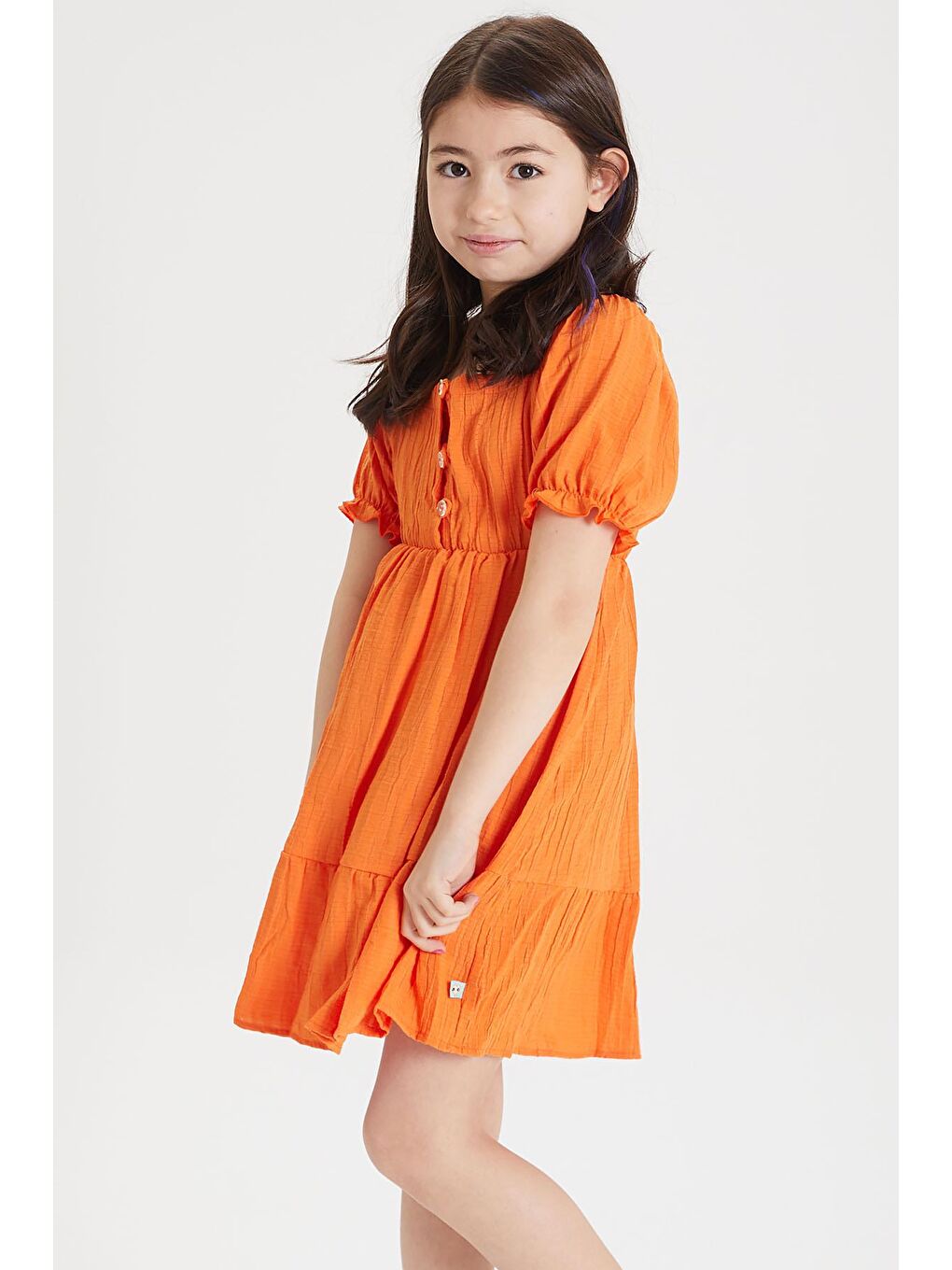 Turuncu Kız Çocuk Omuz Askılı Elbise 15083