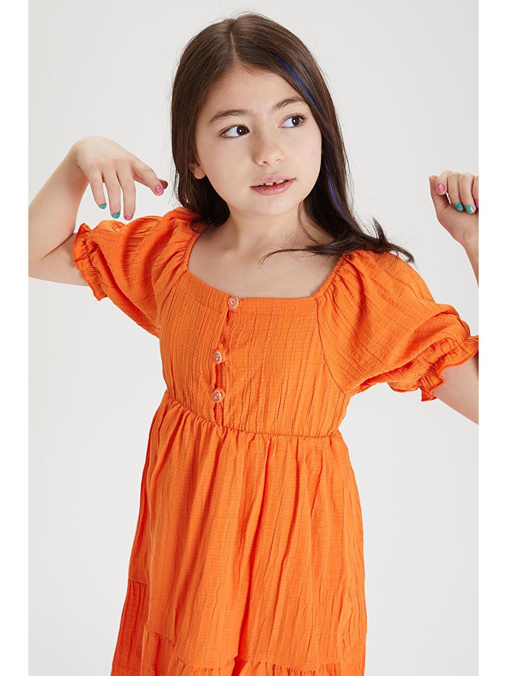 Turuncu Kız Çocuk Omuz Askılı Elbise 15083-2
