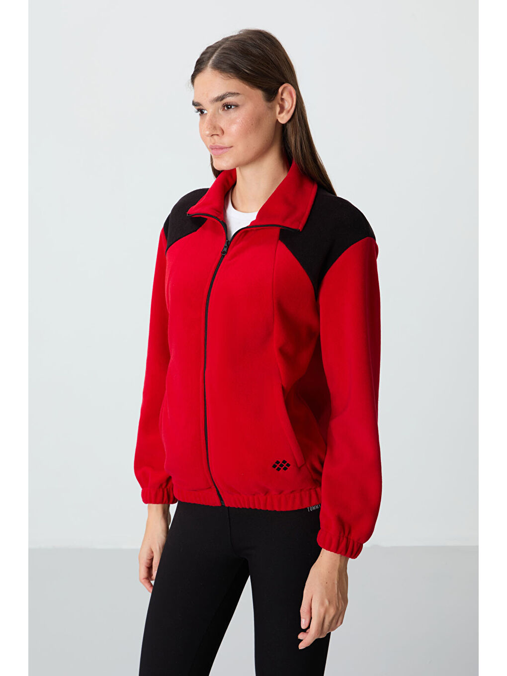 Kırmızı Kalın Yumuşak Dokulu Dik Yaka Oversize Nakışlı Polar Kadın Sweatshirt - 97293-2