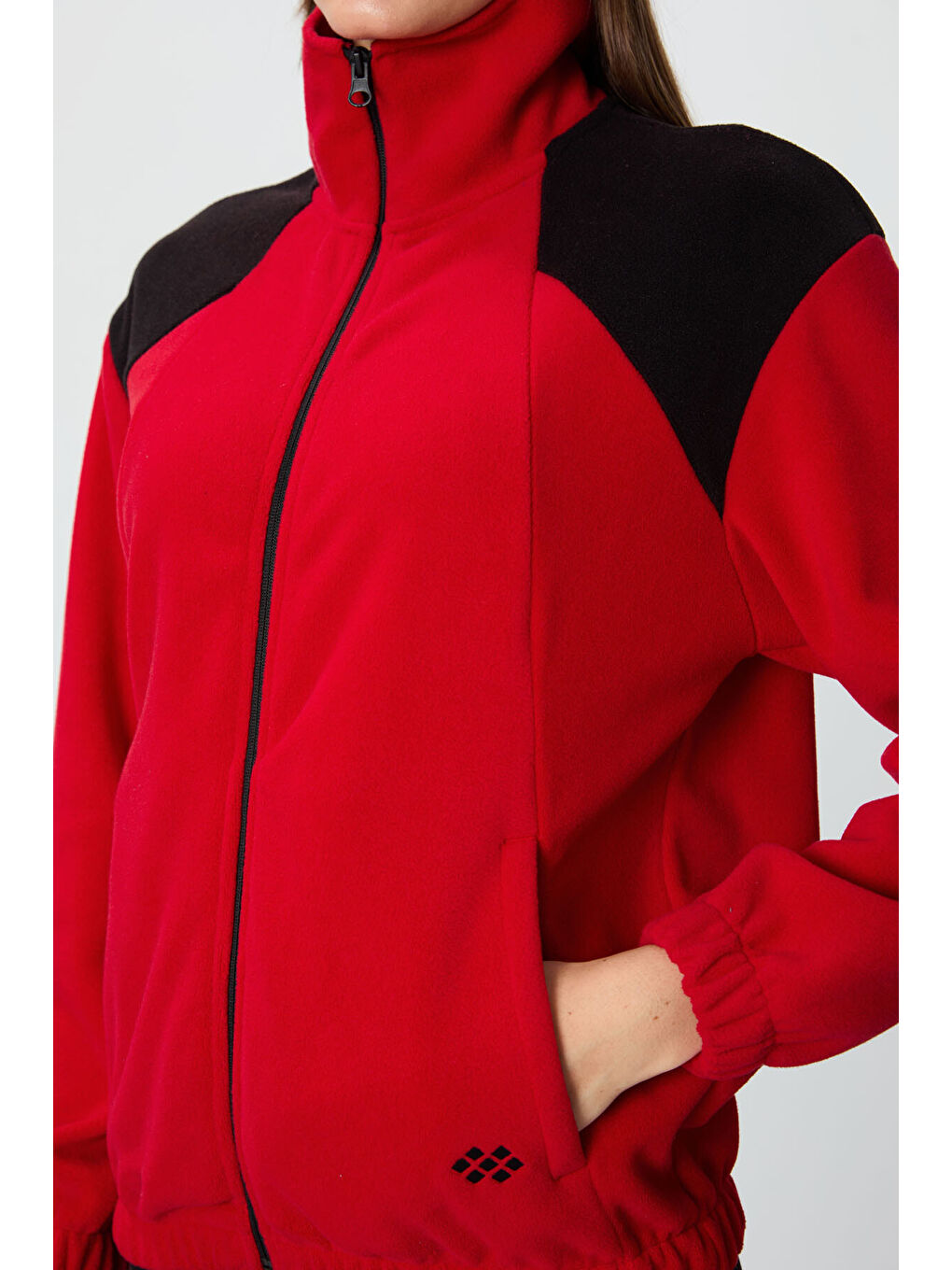 Kırmızı Kalın Yumuşak Dokulu Dik Yaka Oversize Nakışlı Polar Kadın Sweatshirt - 97293-4